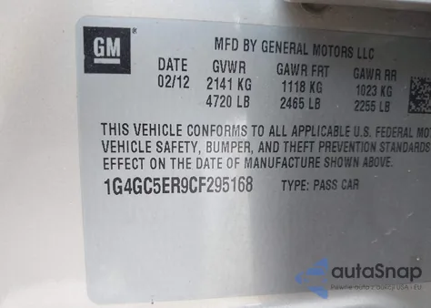 2012 Buick Lacrosse Leather Group из США, поврежденный, VIN 1G4GC5ER9CF295168